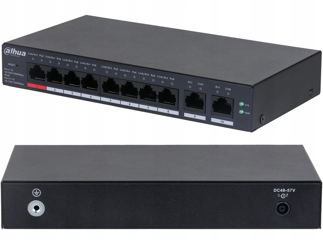 Switch Spravovatelný Poe 8xPoE+2xUplink 10/100/1000Mbps Dahua CS4010-8GT-110