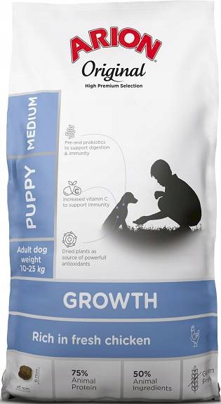 Arion Original Growth Puppy Medium Chicken Z Kurczakiem Dla Szczeniaka 12kg