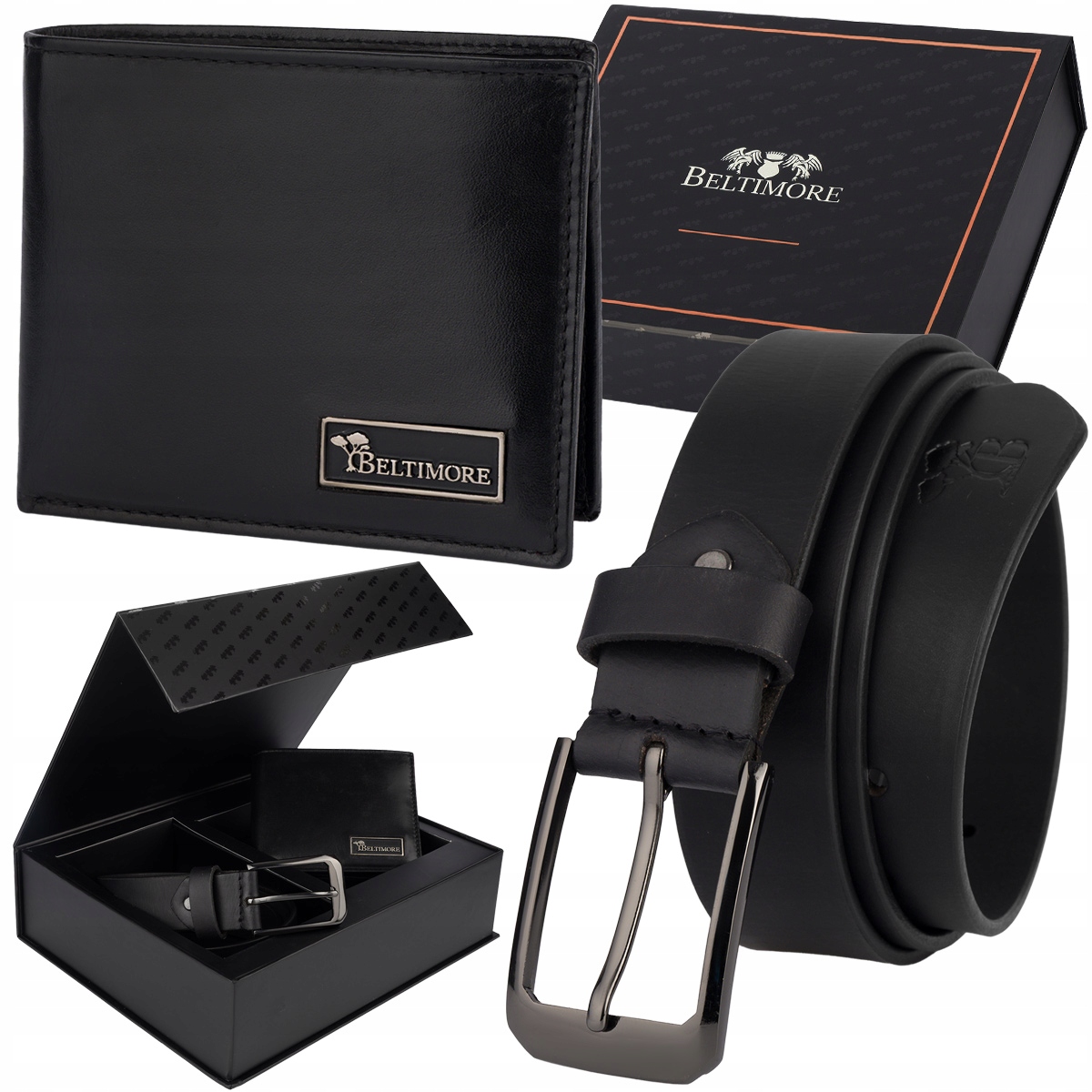 Dárková sada pánský kožený pásek peněženka krabička Beltimore