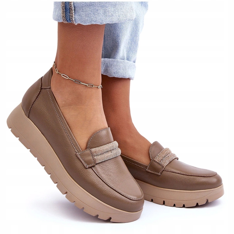 Kožené Polobotky Na Platformě Béžové, Velikost 36