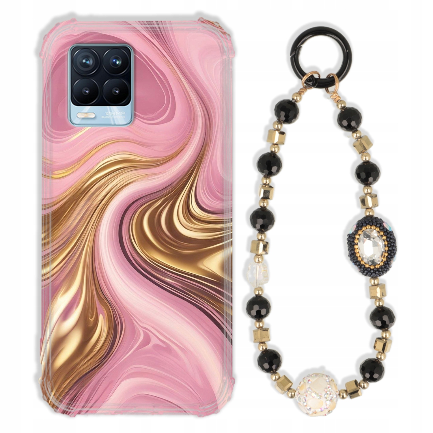 Puzdro Pre Realme 8 Case Antishock Zirkóny Čierno Zlaté Odolné Silné