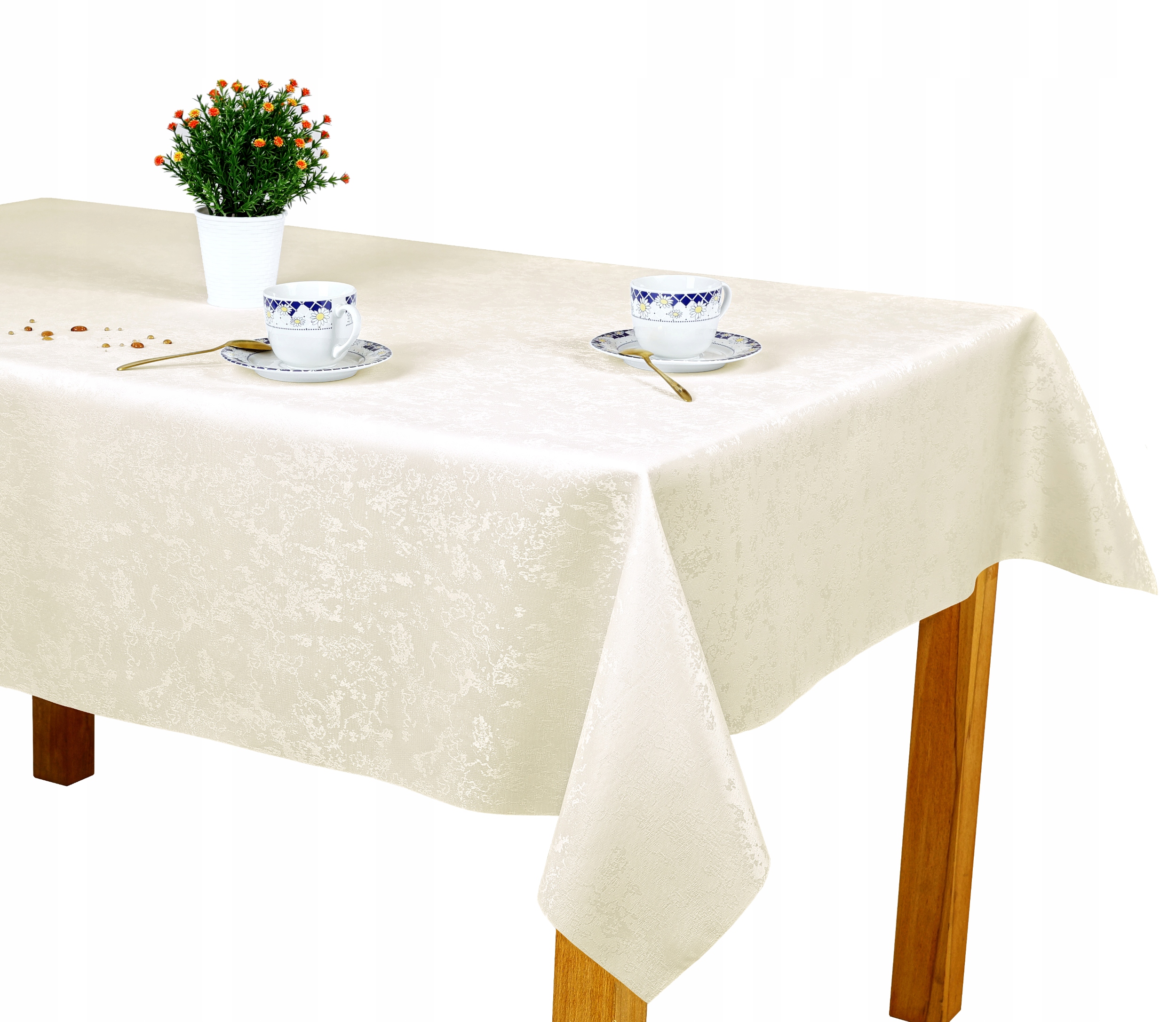 Obrus Nowoczesny Ecru Dwustronny Plamoodporny Marmur 150x260 cm