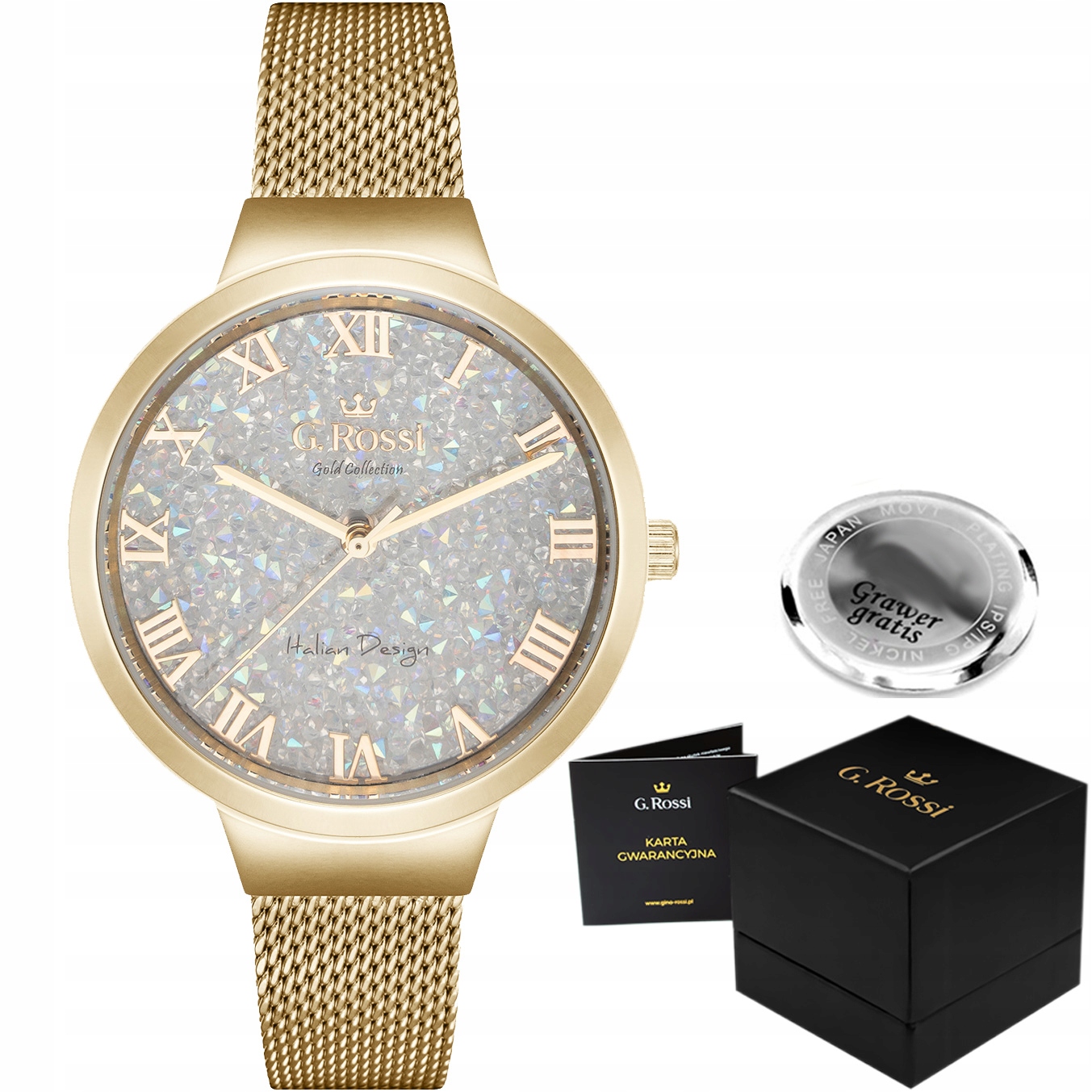 Dámské hodinky G. Rossi Bellita zlaté s krystaly, elegantní – Dárek