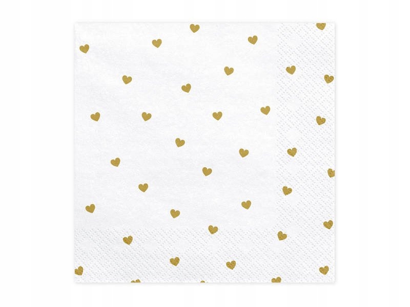 Serwetki Serca - 33 x 33 cm - białe - 20 szt.
