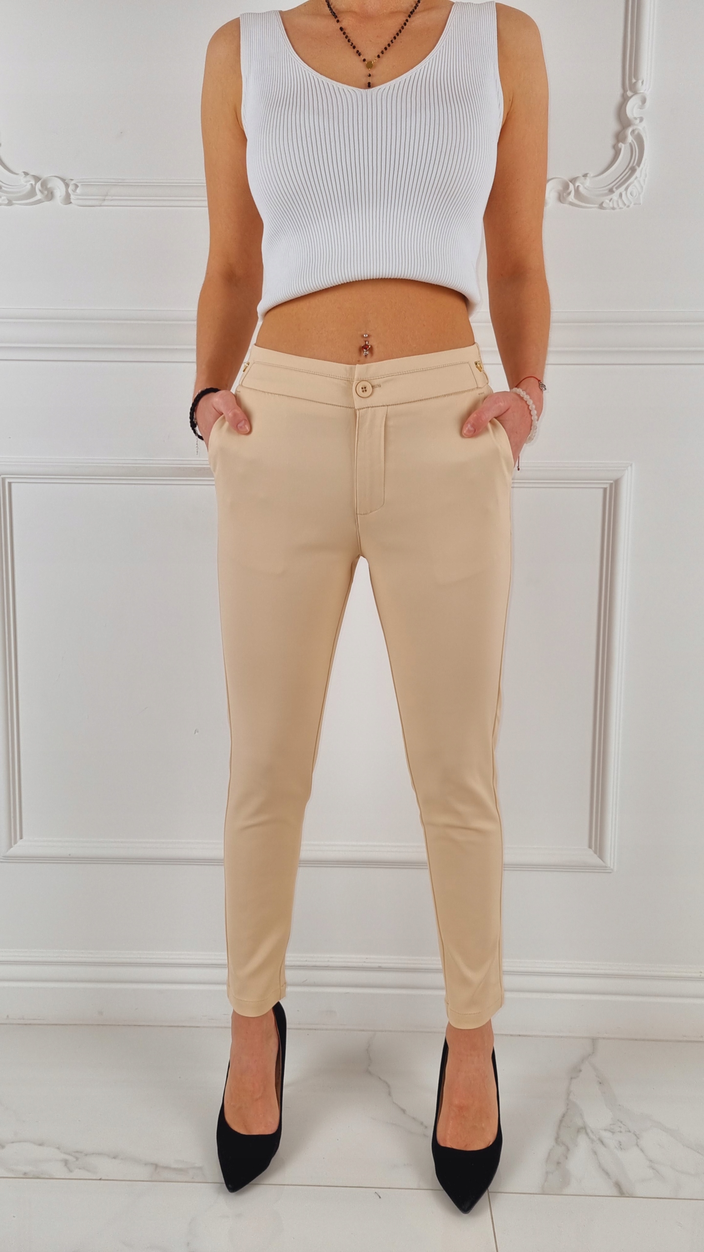 #ELEGANCKIE DAMSKIE SPODNIE - GUMKA 7/8 - FREESIA# Materiał dominujący bawełna