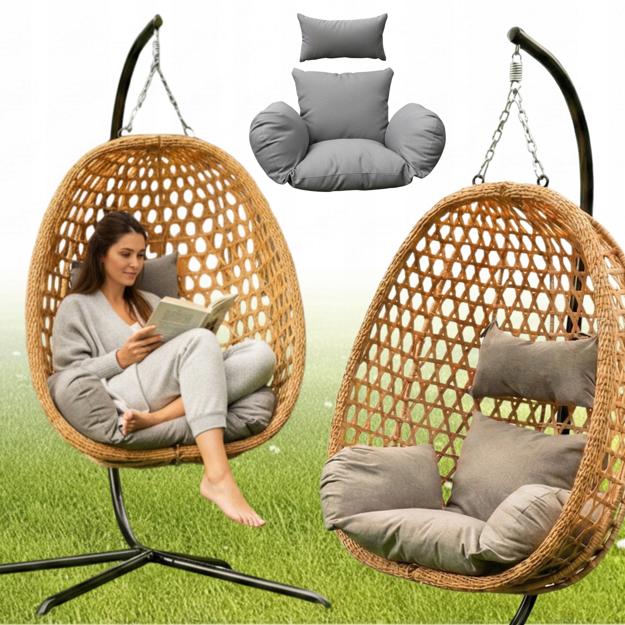 Závěsné Křeslo Kokon Houpací Koš Houpačka Do Zahrady Přírodní S Polštáři