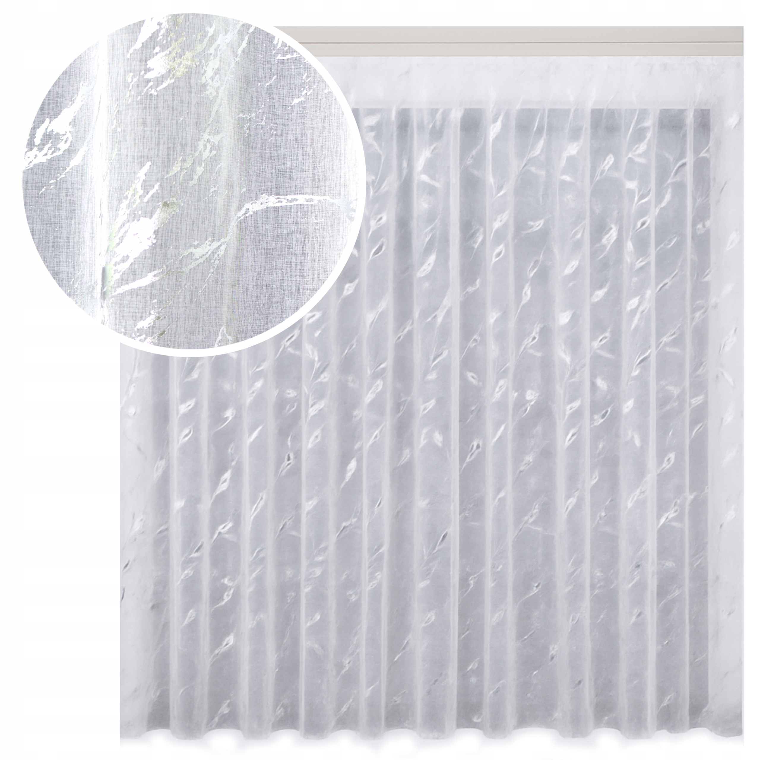 Hotová záclona Lara Mramor stříbrný potisk olověný etamin 400x80 Páska