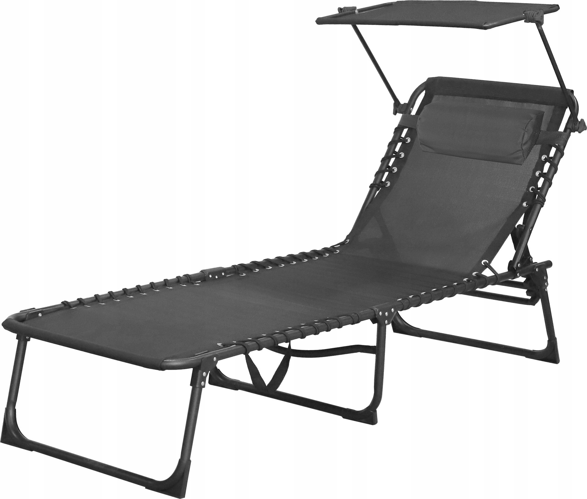 Lehátko so strieškou Conopeum, šedo-čierna, polohovateľné, 188x56x28 cm
