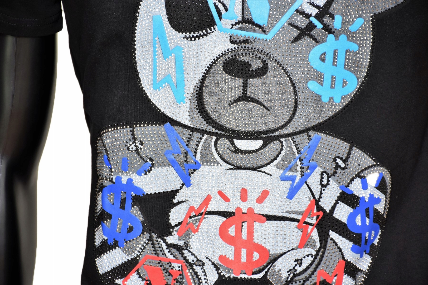 T-SHIRT SLIM KOSZULKA BŁYSZCZĄCA TEDDY MIŚ M Dekolt okrągły