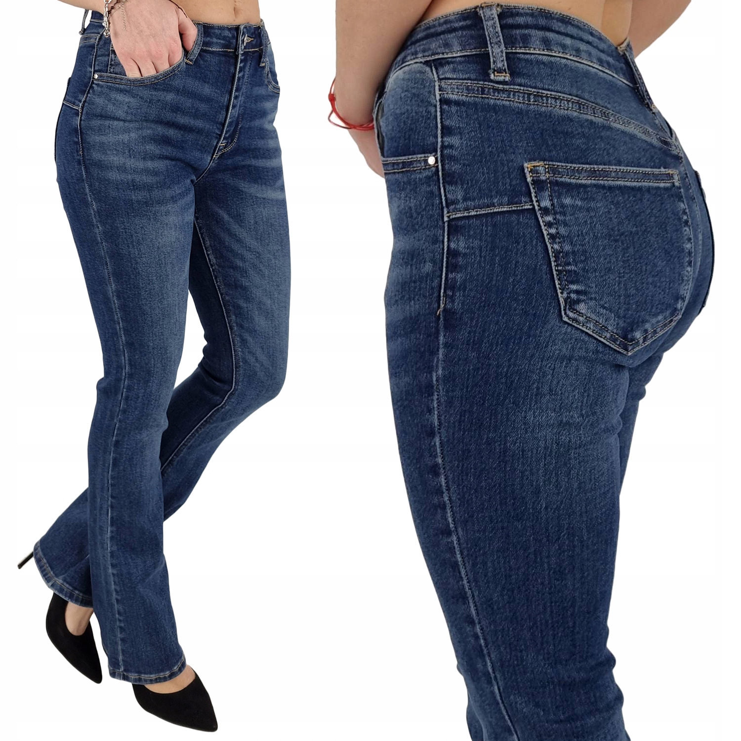 Dámské kalhoty Premium M.Sara zvony jeans Tmavě modré, široké nohavice