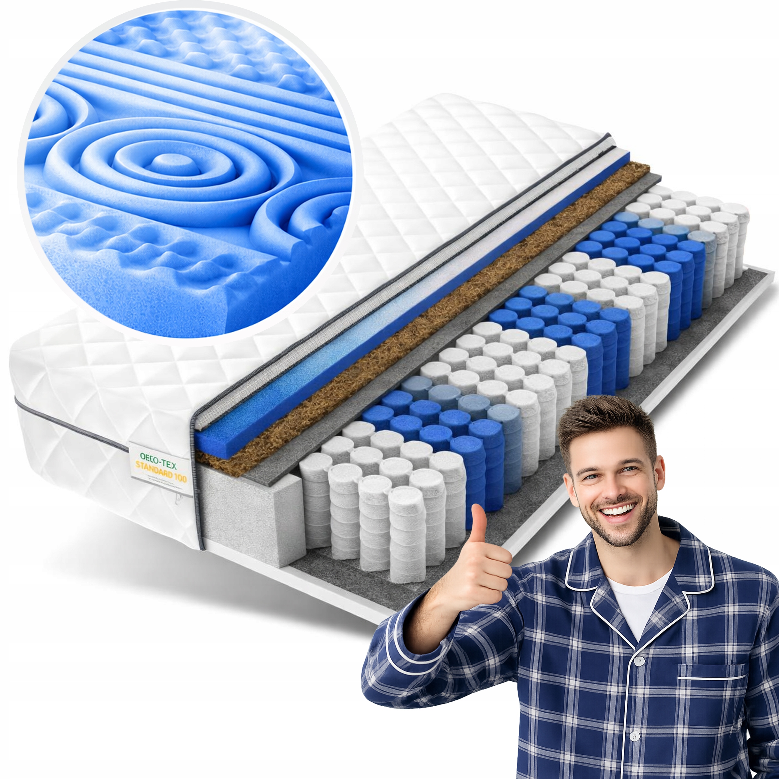 Matrace 120x200 Cloudy H3/H4 Pružinová 9 Zón 21 cm Kokos Polský Výrobek