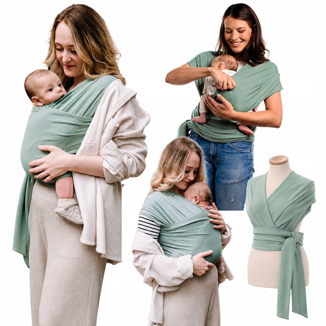 Chusta Boba Wrap Sage Green zielona do noszenia noworodka od 3 do 16 kg