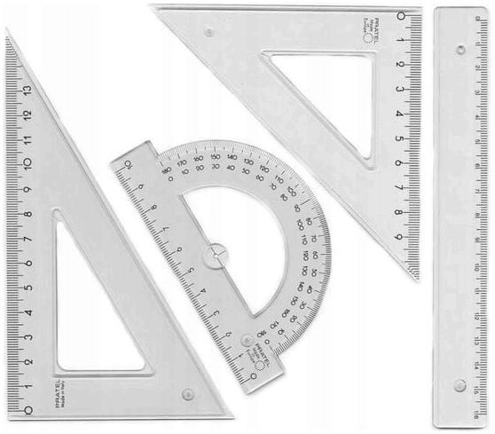 Linijka 20cm ekierka kątomierz - Zestaw geometryczny kreślarski 4 szt