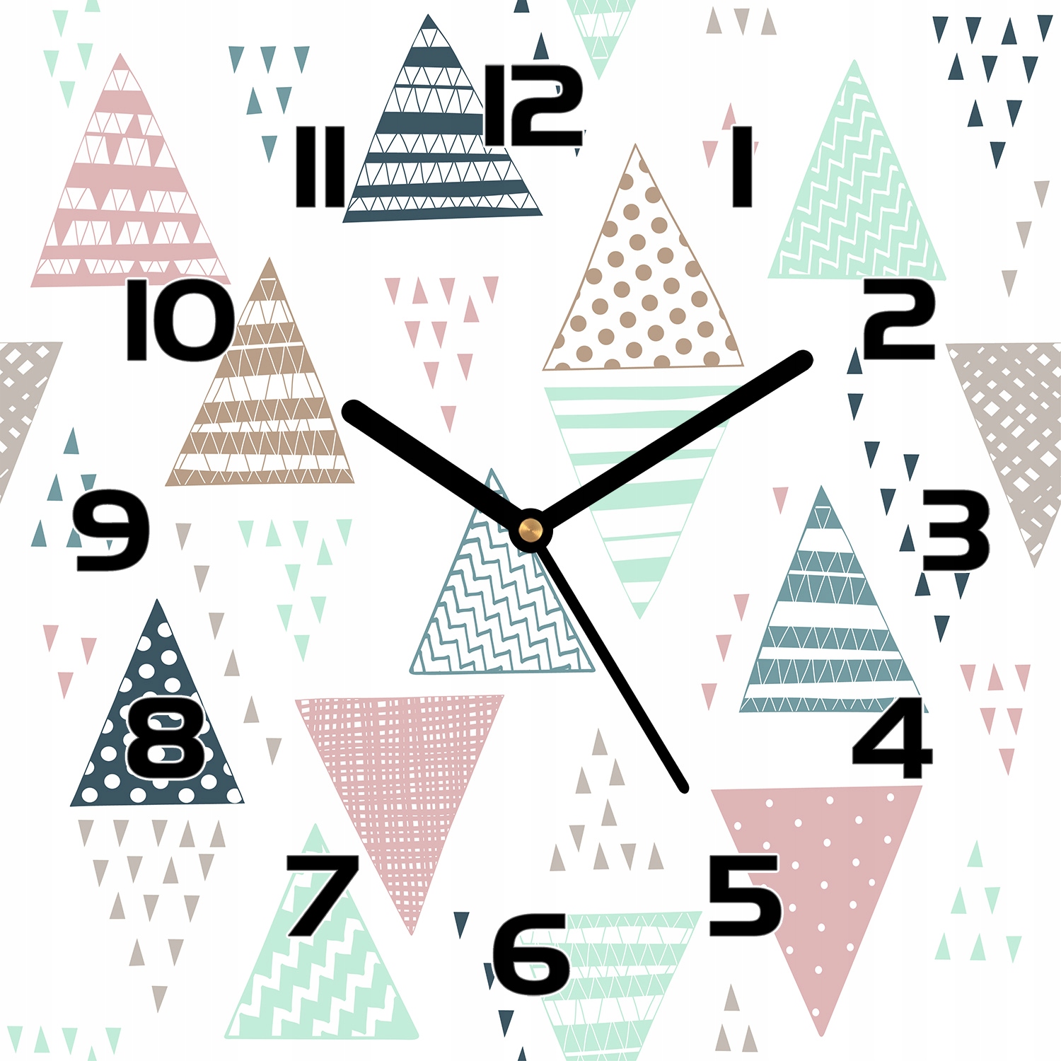 

Szklany zegar Ręcznie rysowane trójkąty 30x30 cm