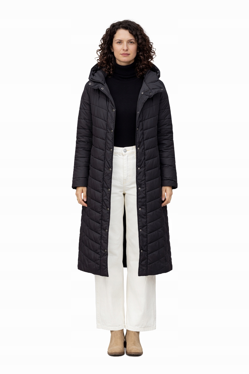 Černý Prošívaný Kabát S Kapucí M I3A