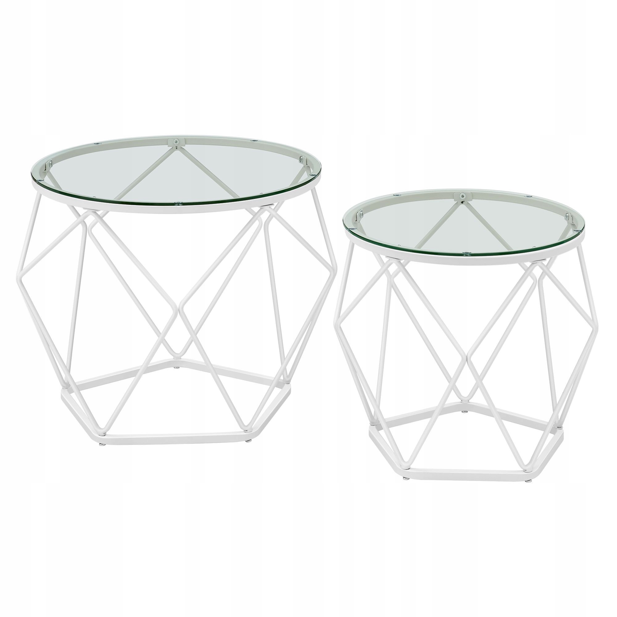 Sada 2 bielych konferenčných stolíkov v dvoch veľkostiach v štýle glamour