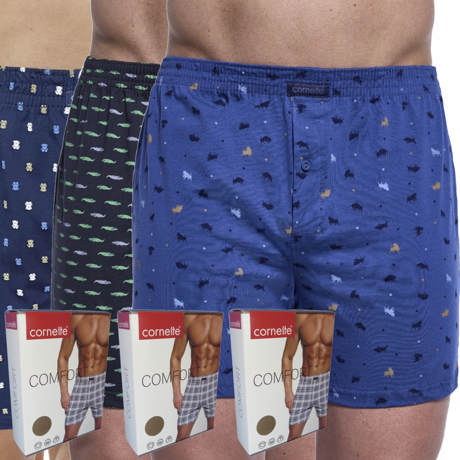 Cornette boxerky Comfort volné šortky bavlna pohodlné 3 balení 3 ks 3XL