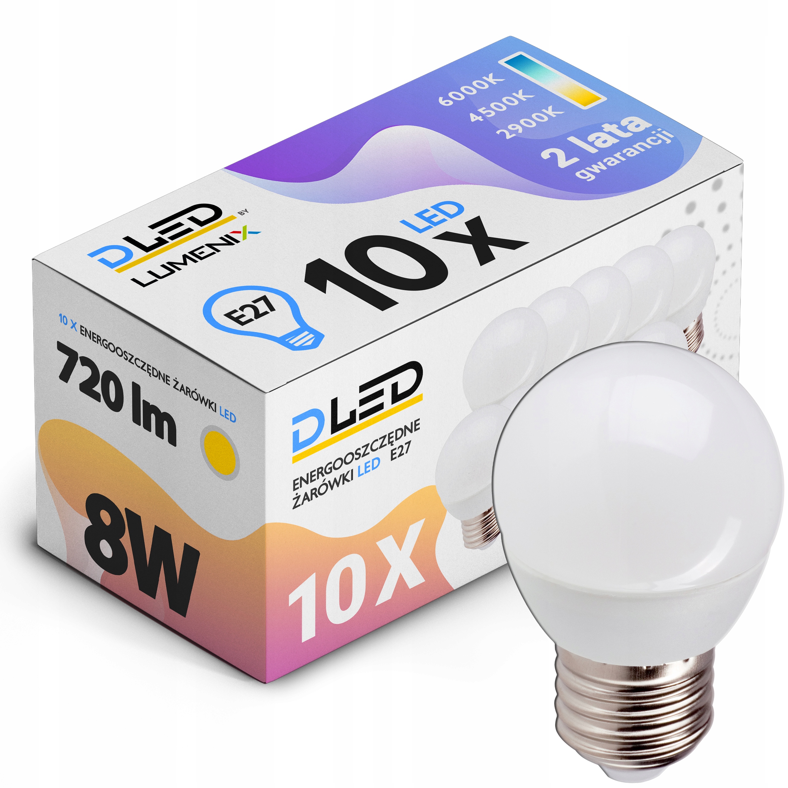 

10x Żarówka Led E27 Smd 2835 Ciepła 720lm 8W Kulka