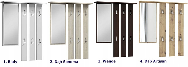 WIESZAK ŚCIENNY == DO PRZEDPOKOJU + LUSTRO = BIAŁY Szerokość mebla 99 cm