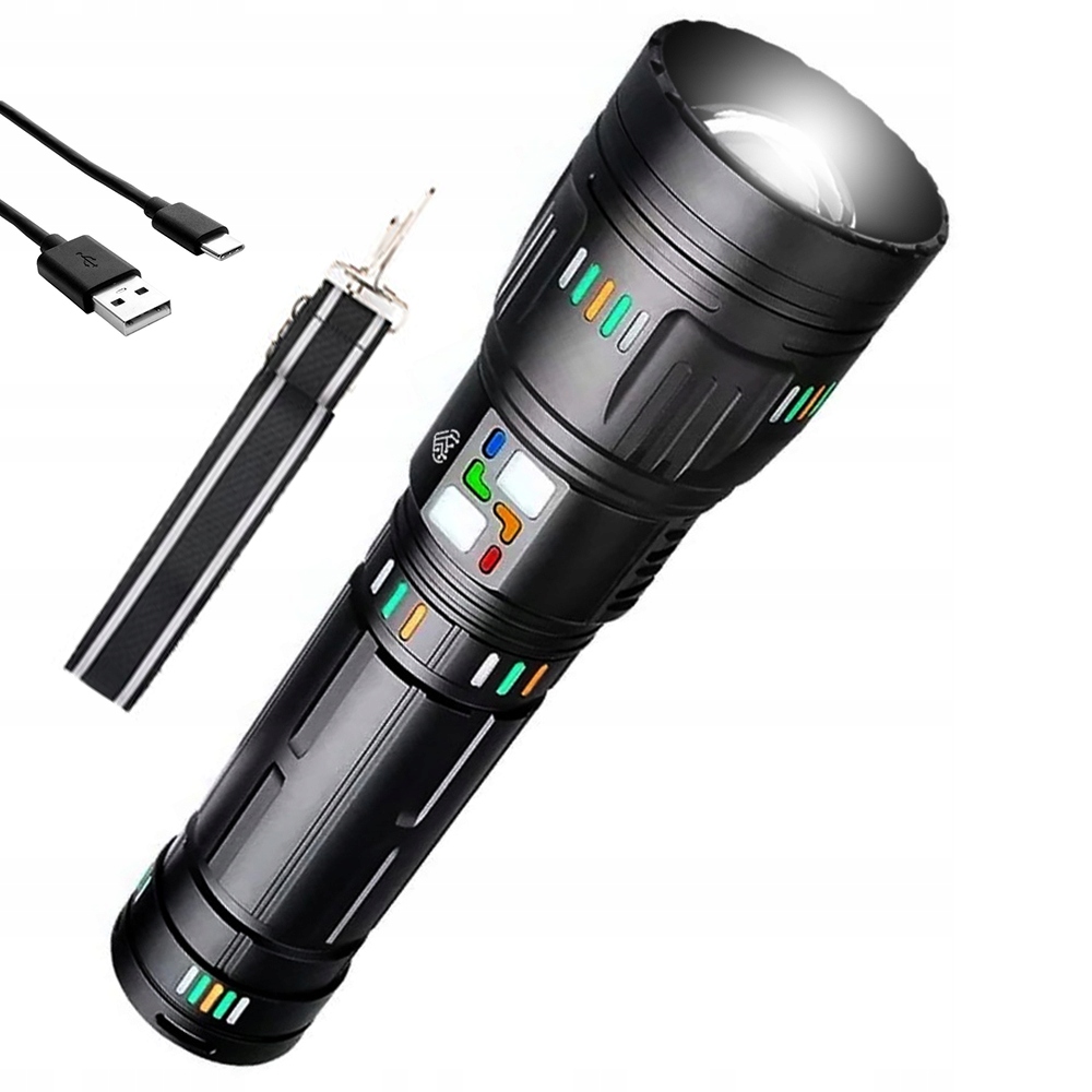 Ogromna Latarka Taktyczna Led Laser Dalekosiężna 2000m 30400mAh Power-Bank