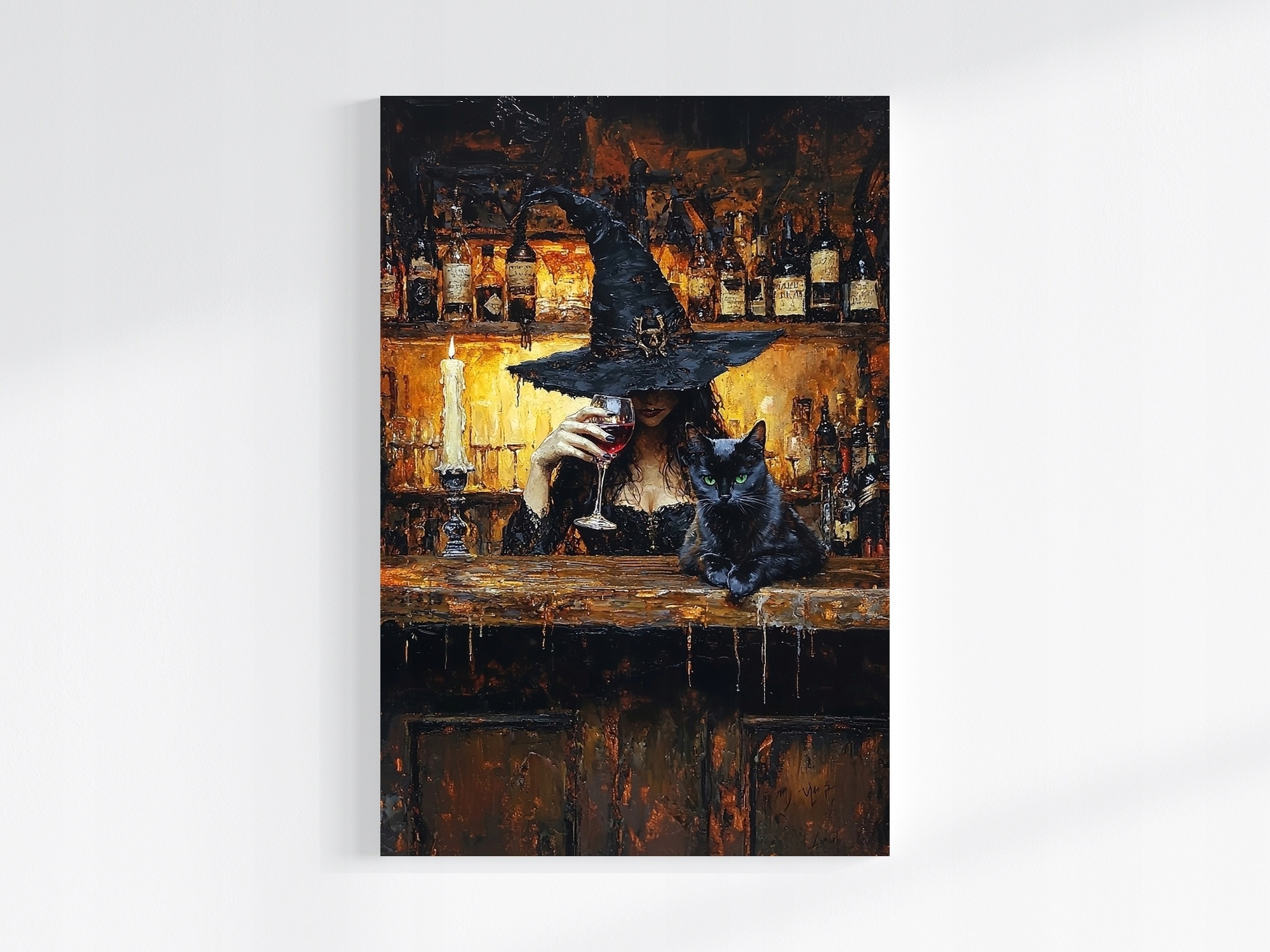Obraz Na Plátně Canvas Portrét Čarodějnice Kočka Bar Víno 80x120