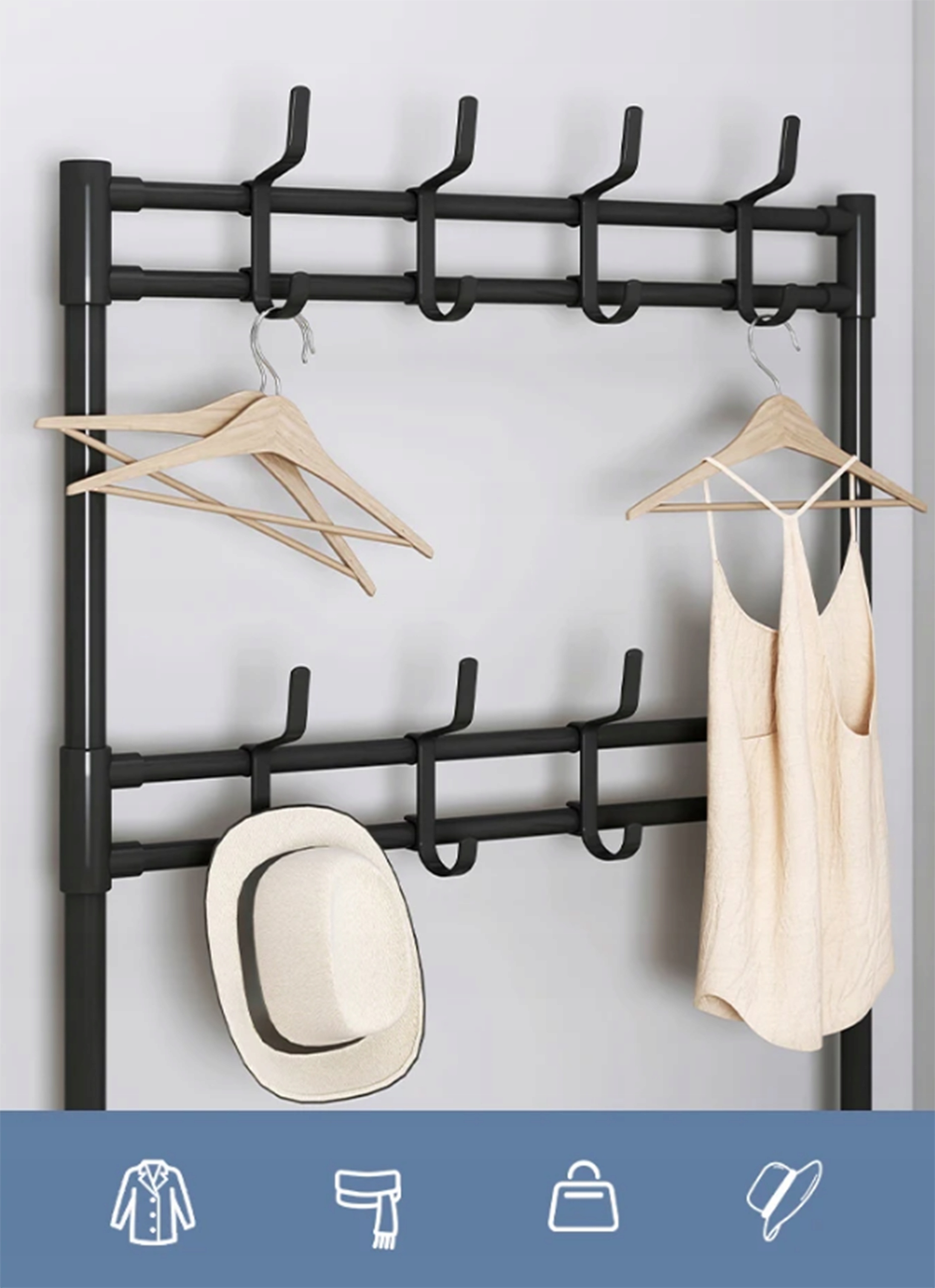 STOJAK WIESZAK METALOWY PÓŁKA NA UBRANIA BUTY LOFT GARDEROBA DO PRZEDPOKOJU Wysokość mebla 155 cm