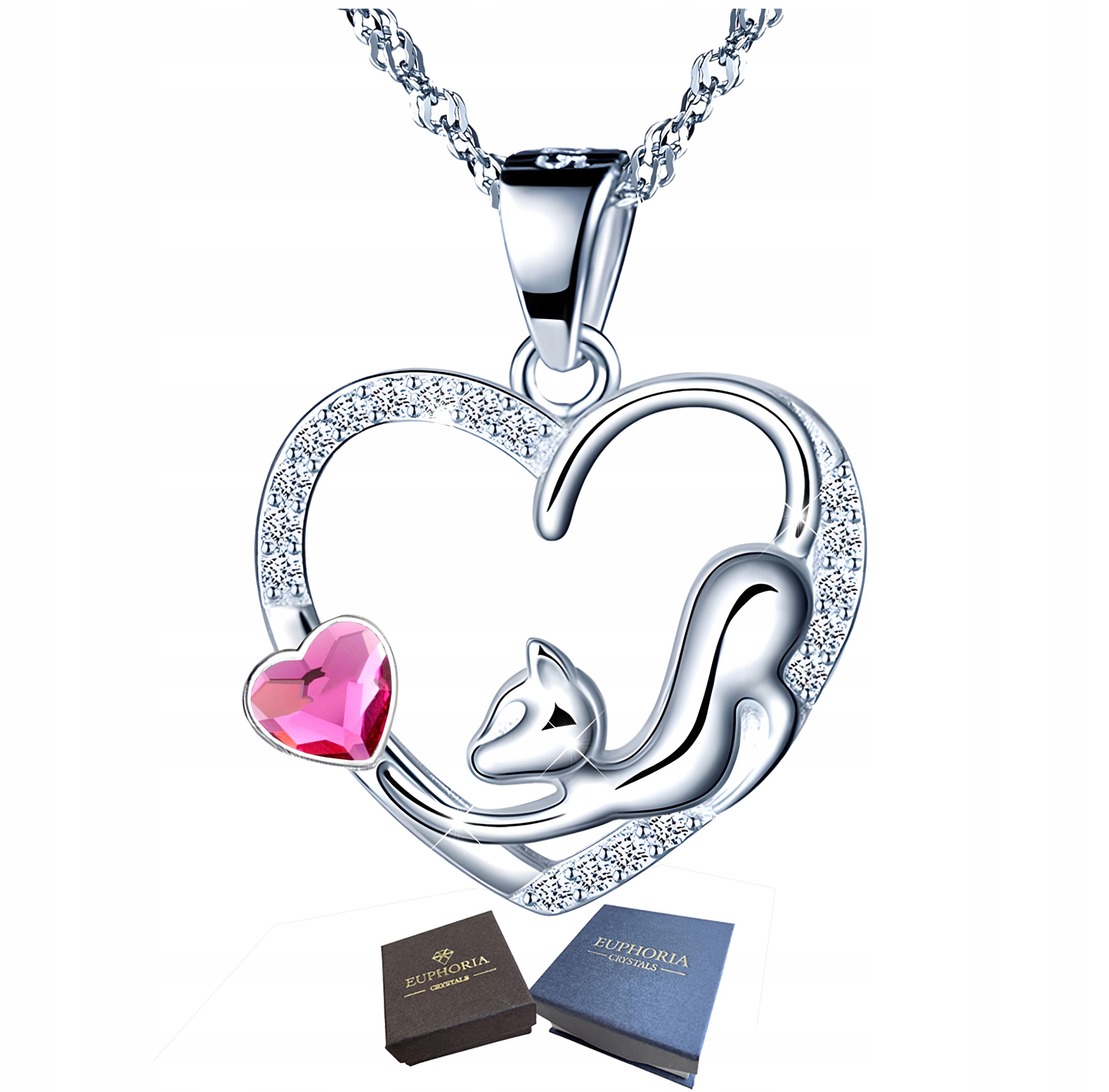 Stříbrný náhrdelník 925 Srdíčko s kočkou jako Dárek Módní dámské šperky