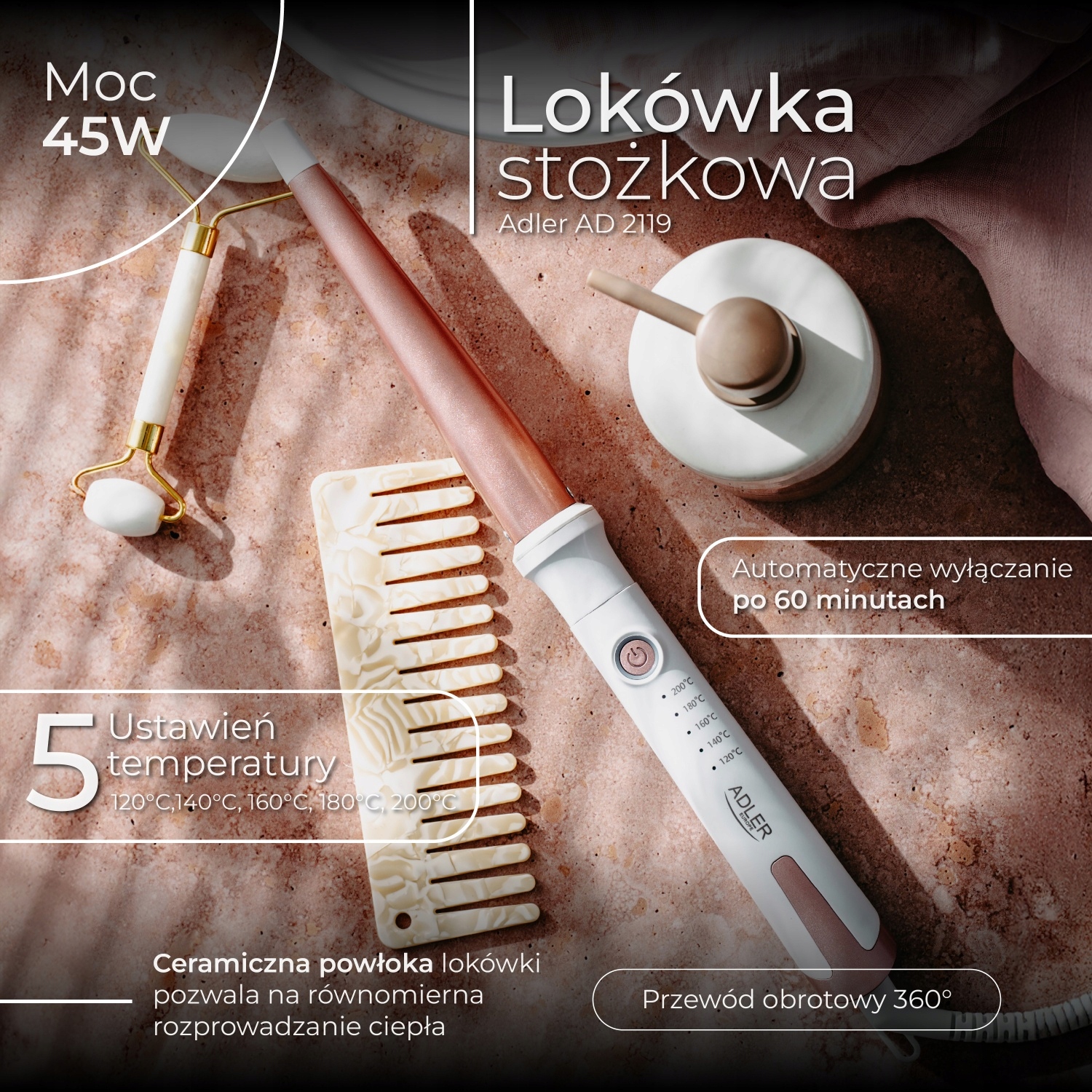 Lokówka Stożkowa Adler AD 2119 Ceramiczna 5 Temp. 13-25mm 45W