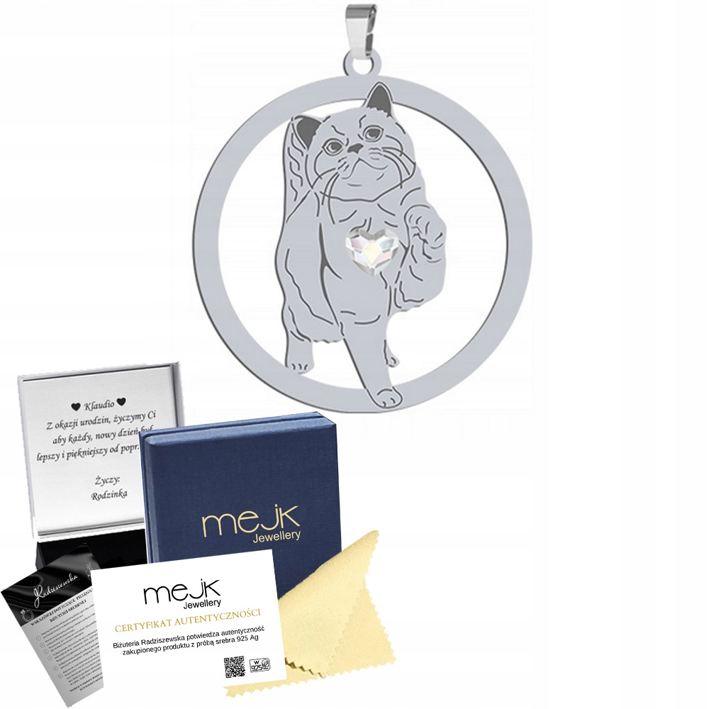 Stříbrný přívěsek Britská krátkosrstá kočka 925 Dárek Šperky Gravírování