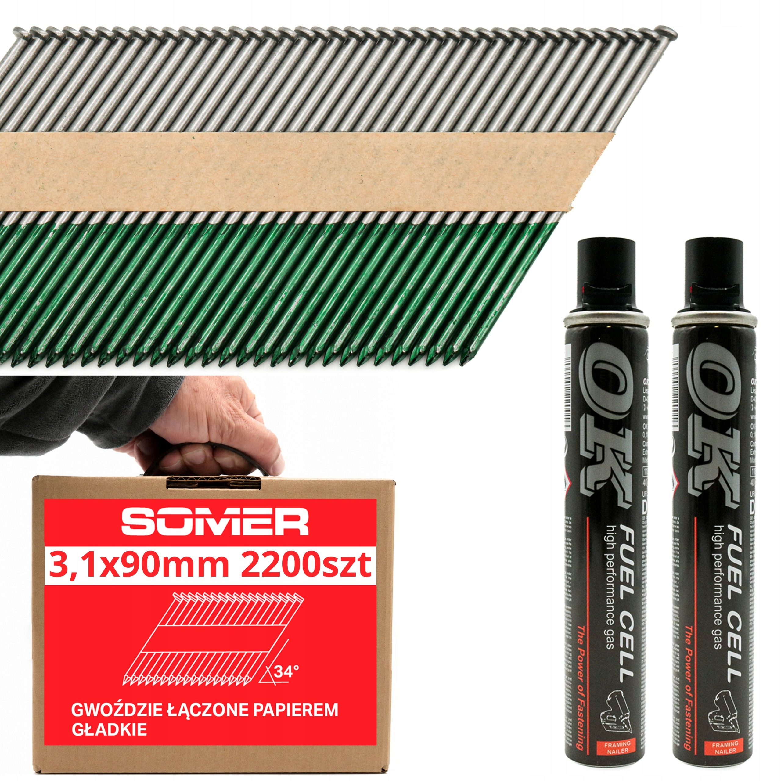 Hřebíky do hřebíkovačky a 2 gázy Ok 3,1x90 mm 2000 ks Hladké