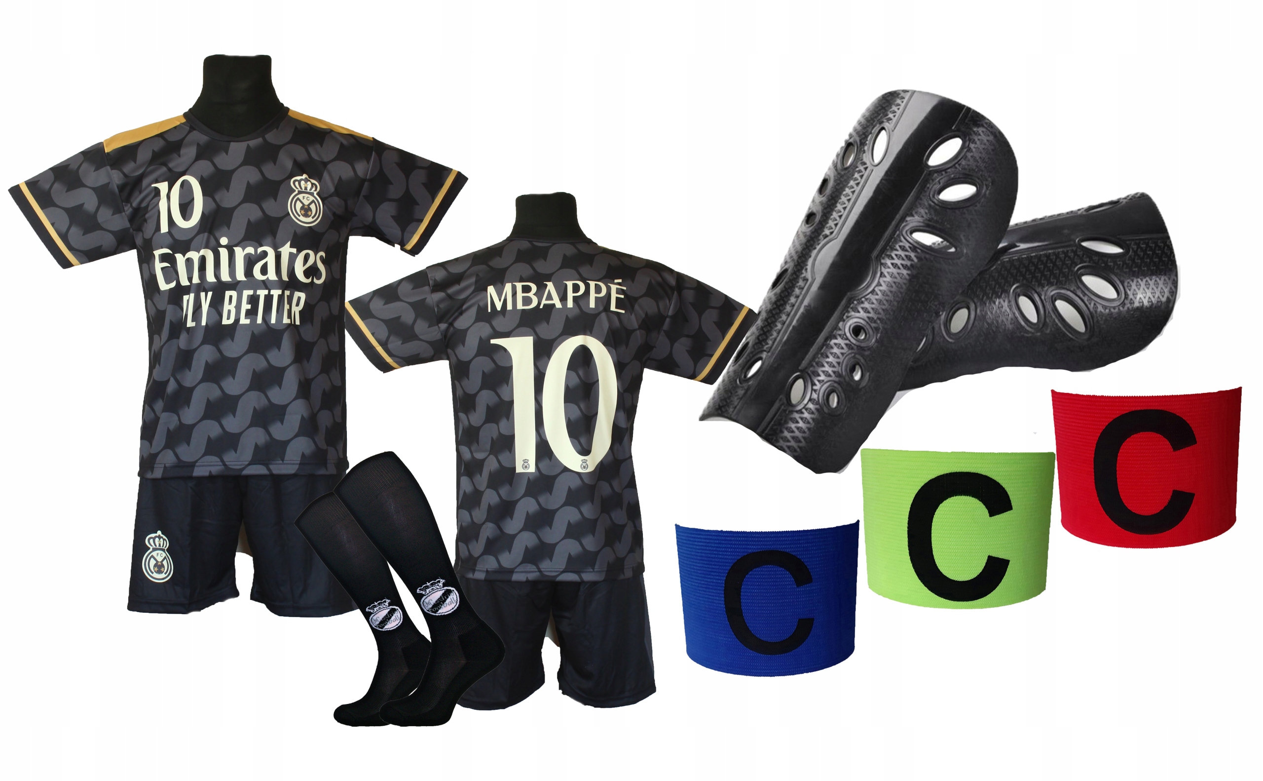 Mbappe černý komplet fotbalový teplákovka štulpny doplňky Oo 152