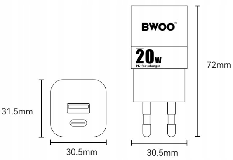 Szybka Ładowarka Podróżna Mini USB - A USB - C PD QC 3.0 Fast Charging Marka Inna