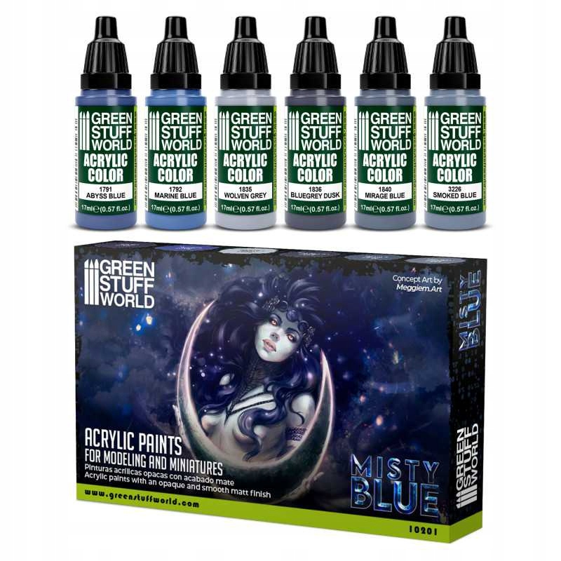 Green Stuff Paint Set Misted Modré barvy 6 Ks .