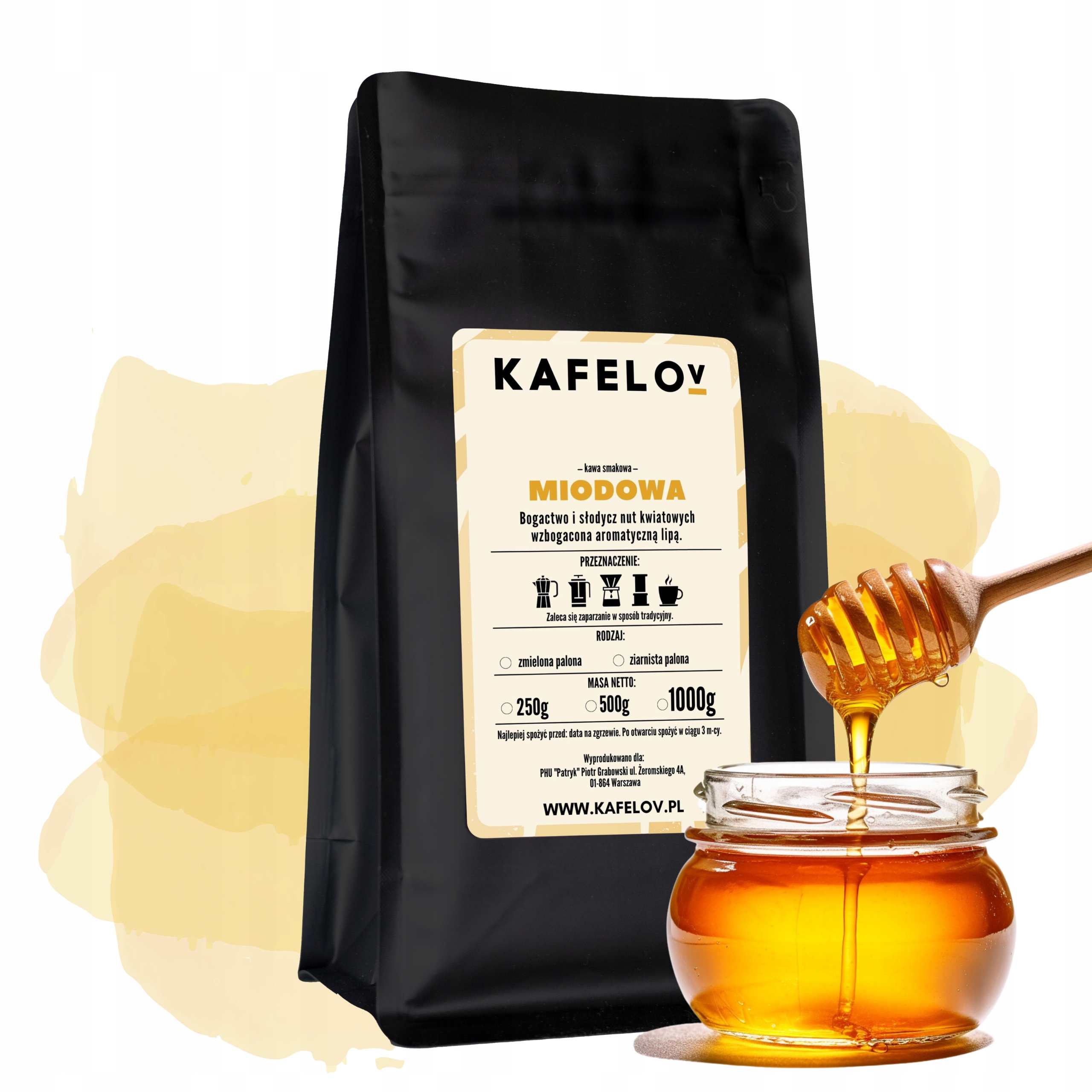 Levně Káva Kafelov příchuť Medová 1000 g zrnková