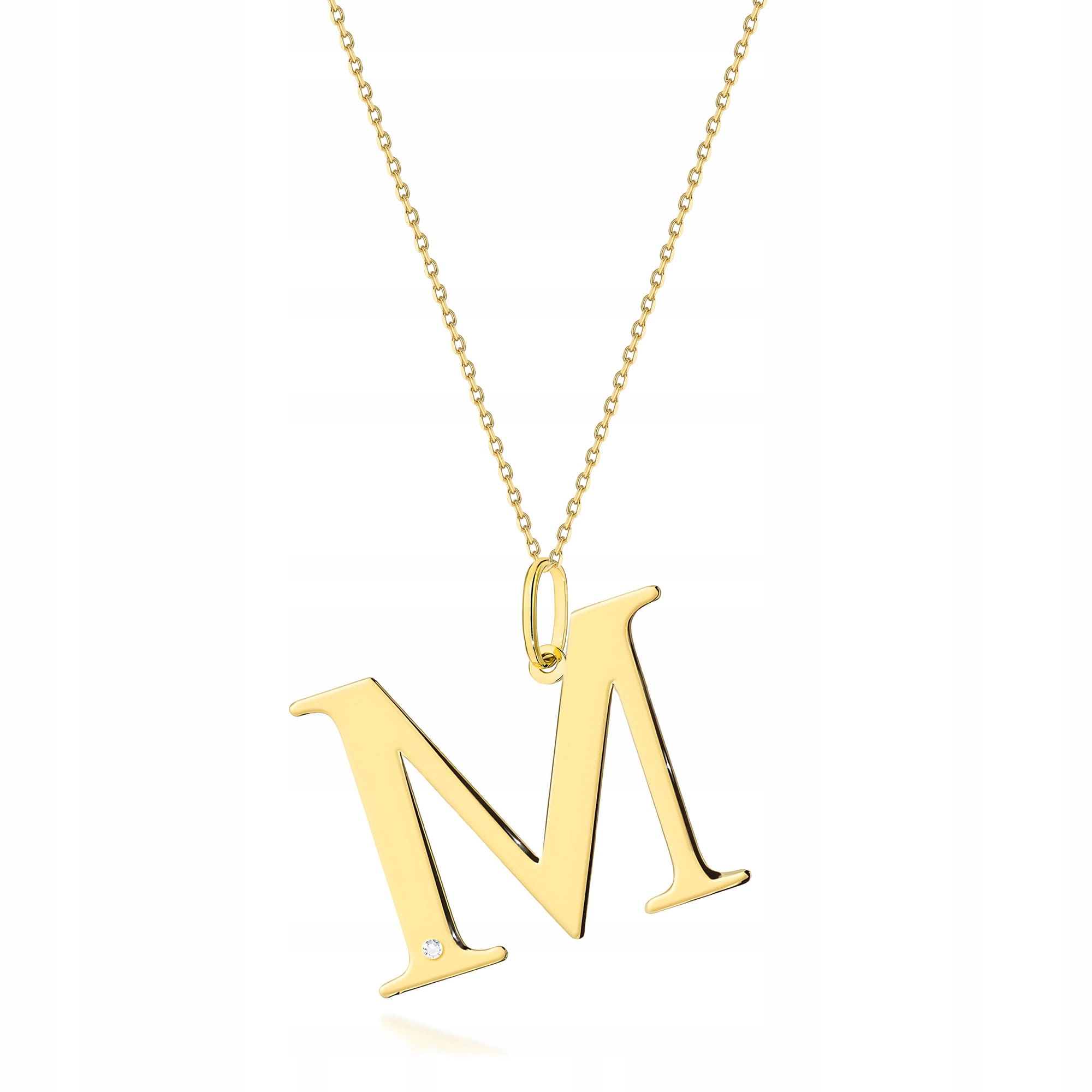 Zlatý náhrdelník s diamantem 585 celebrita s písmenem M přírodní 1.2 g