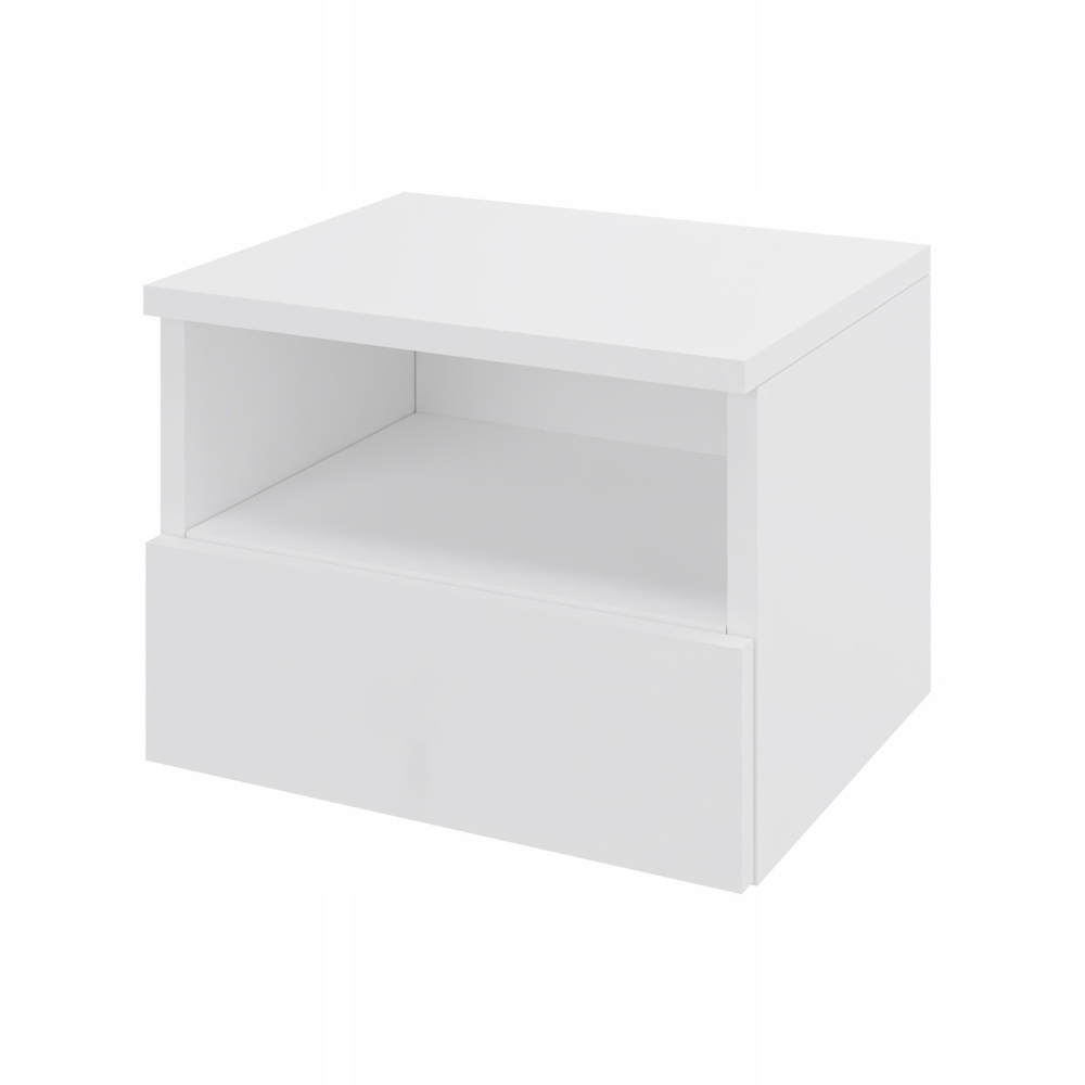 Noční stolek závěsný, šuplík click-on a polička, bílá, šířka 50 cm