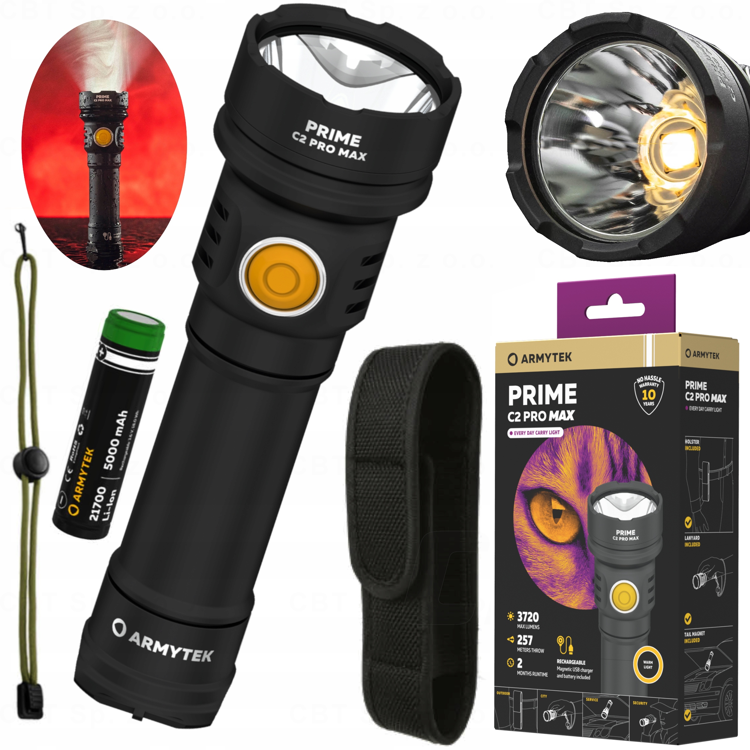 Latarka Akumulatorowa 5000MAH Taktyczna Prime C2 Pro Max Warm Mocna 3720LM