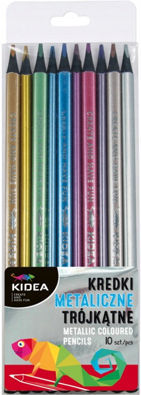 KREDKI OŁÓWKOWE TRÓJKĄTNE METALICZNE 10 kolorów KIDEA Kod producenta KMT10KA