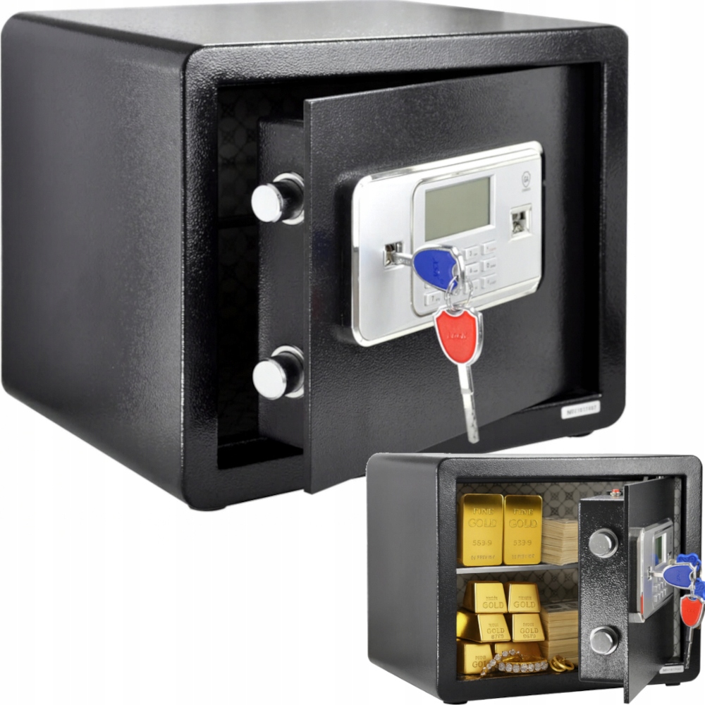 Sejf Elektroniczny Na Szyfr Kod 15 Litrów Klucz Premium 15kg Z Półką