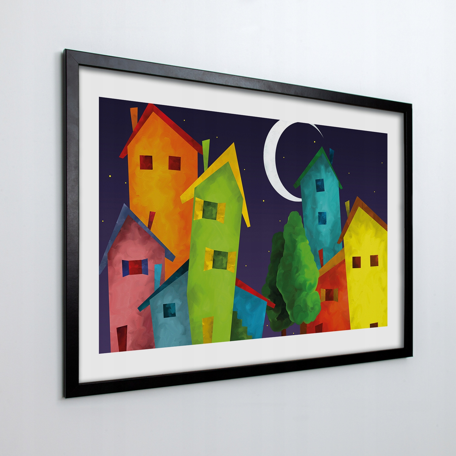Obraz v rámu na zeď Domy noc měsíc 100x70 cm
