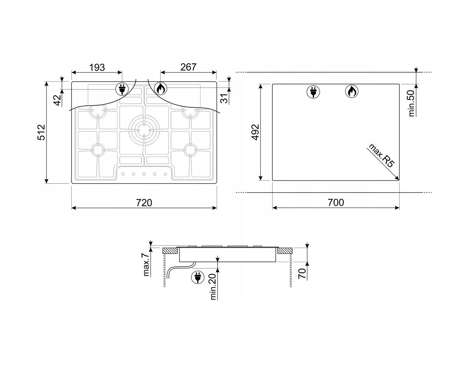 SMEG PŁYTA GAZOWA STAL NIERDZEWNA PGF75-4 Marka Smeg