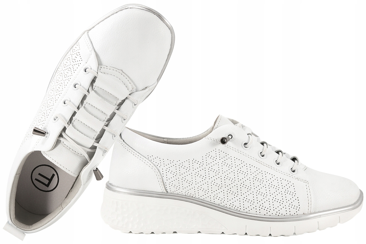 Filippo DP7589 Dámské Kožené Polobotky Tenisky Na Klínku, bílé, 38