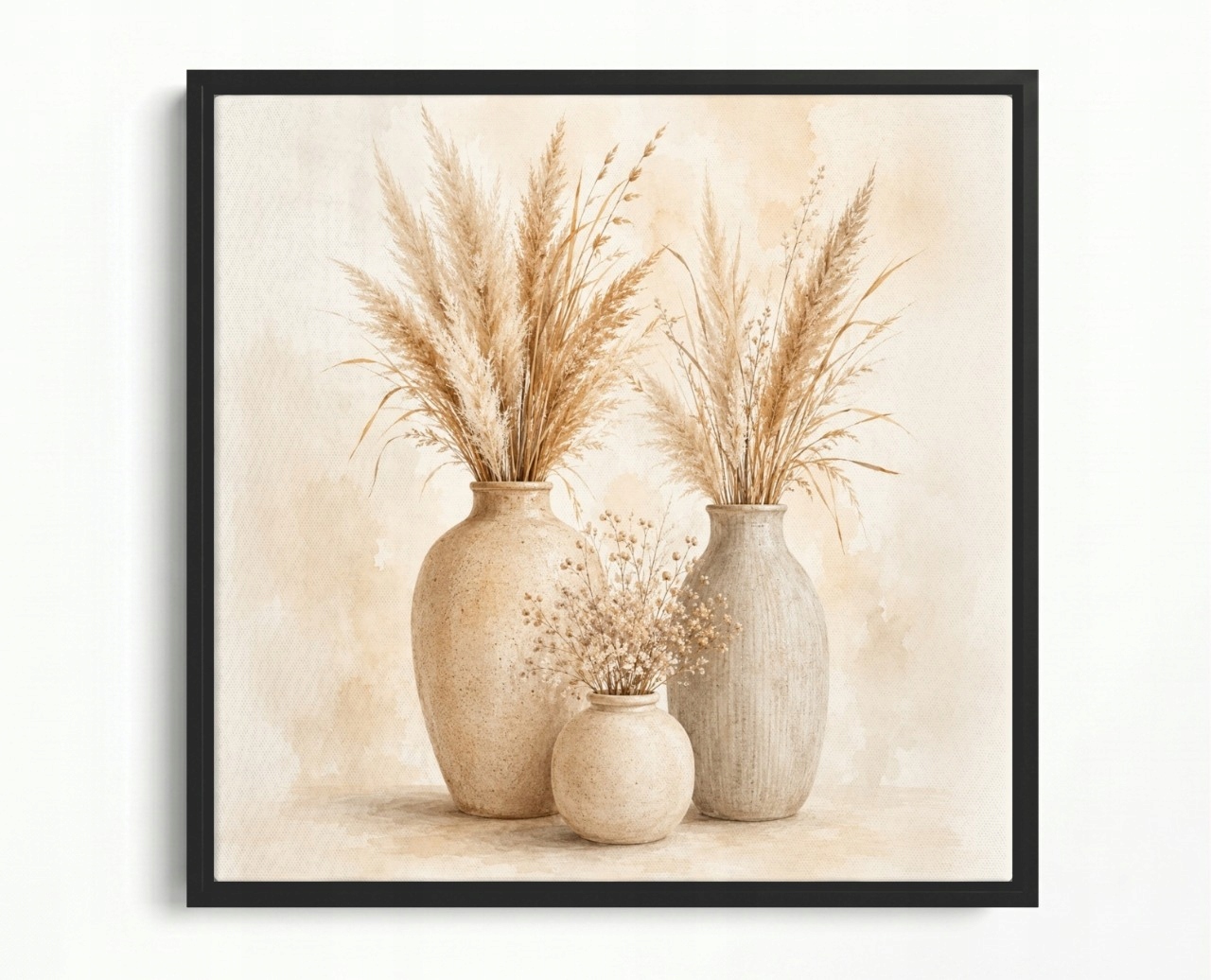 Obraz Rám Americký Box Akvarel Příroda Tráva Pampasová Kytice Boho 40x40