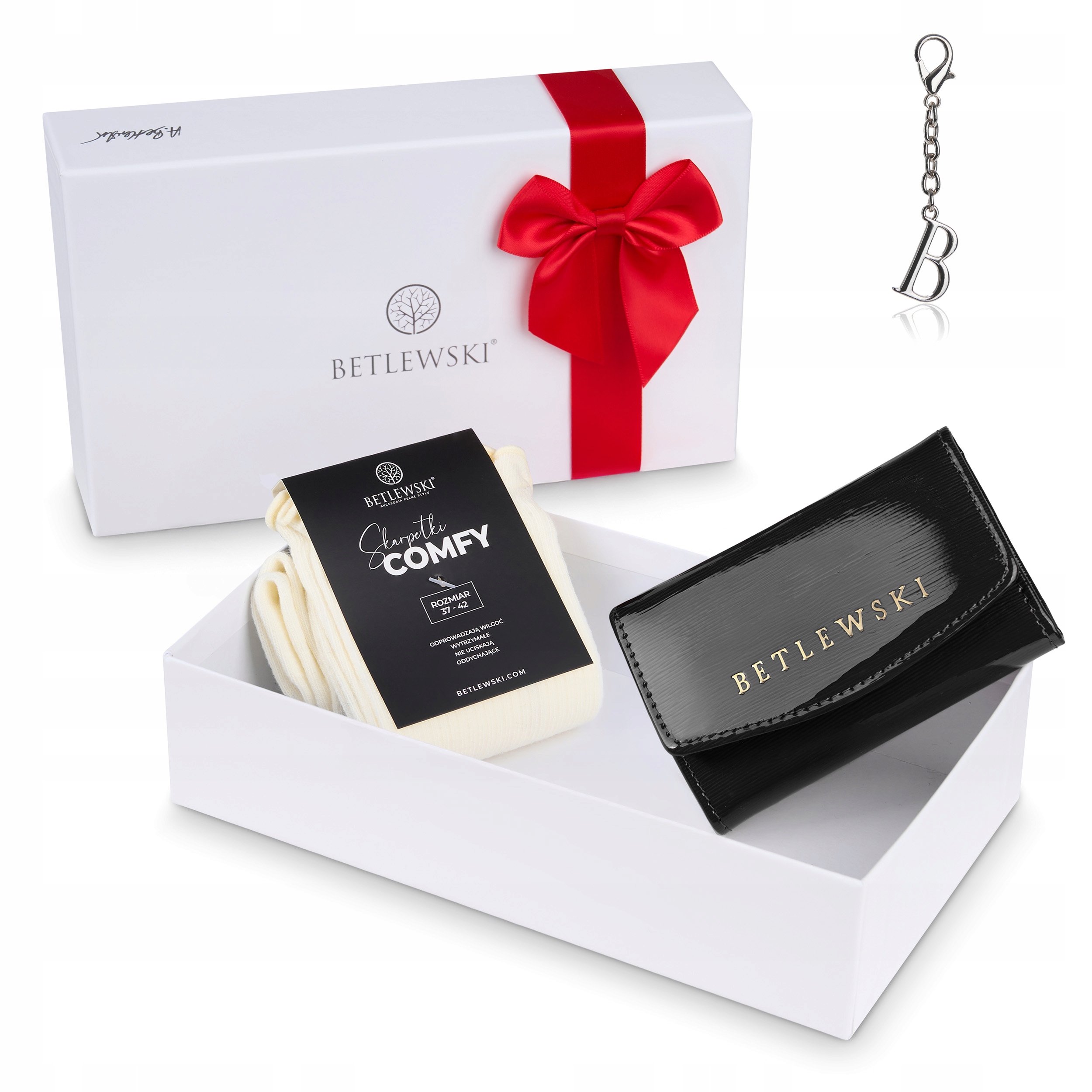 Betlewski vánoční sada dárkově balená s mašlí: ponožky a pouzdro na klíče