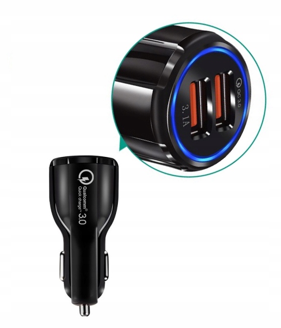 SZYBKA 3.1A SAMOCHODOWA ŁADOWARKA QUALCOMM QC 3.0 2x USB 5V 3,1A 12-24V DC Prąd wyjściowy 3100 mA
