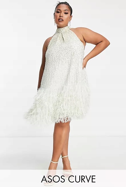 Flitrová Zdobená Lichoběžníková Šaty Střapce Peří Edition 52 54 6XL 7XL