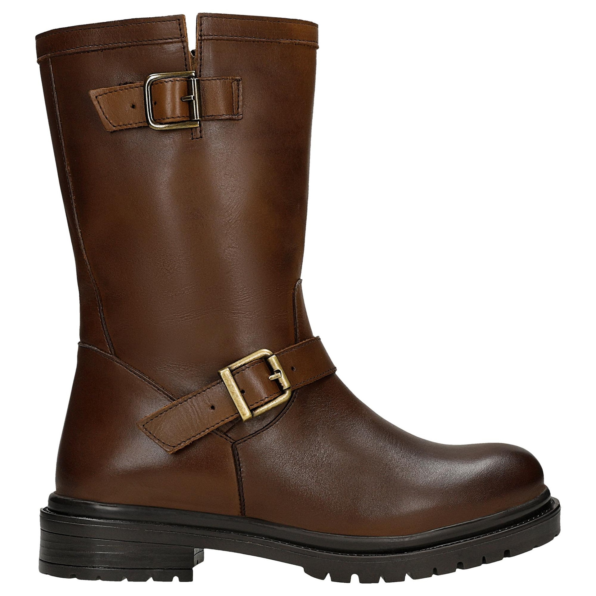 Hnědé zateplené dámské bikery se zlatými přezkami, velikost vel.