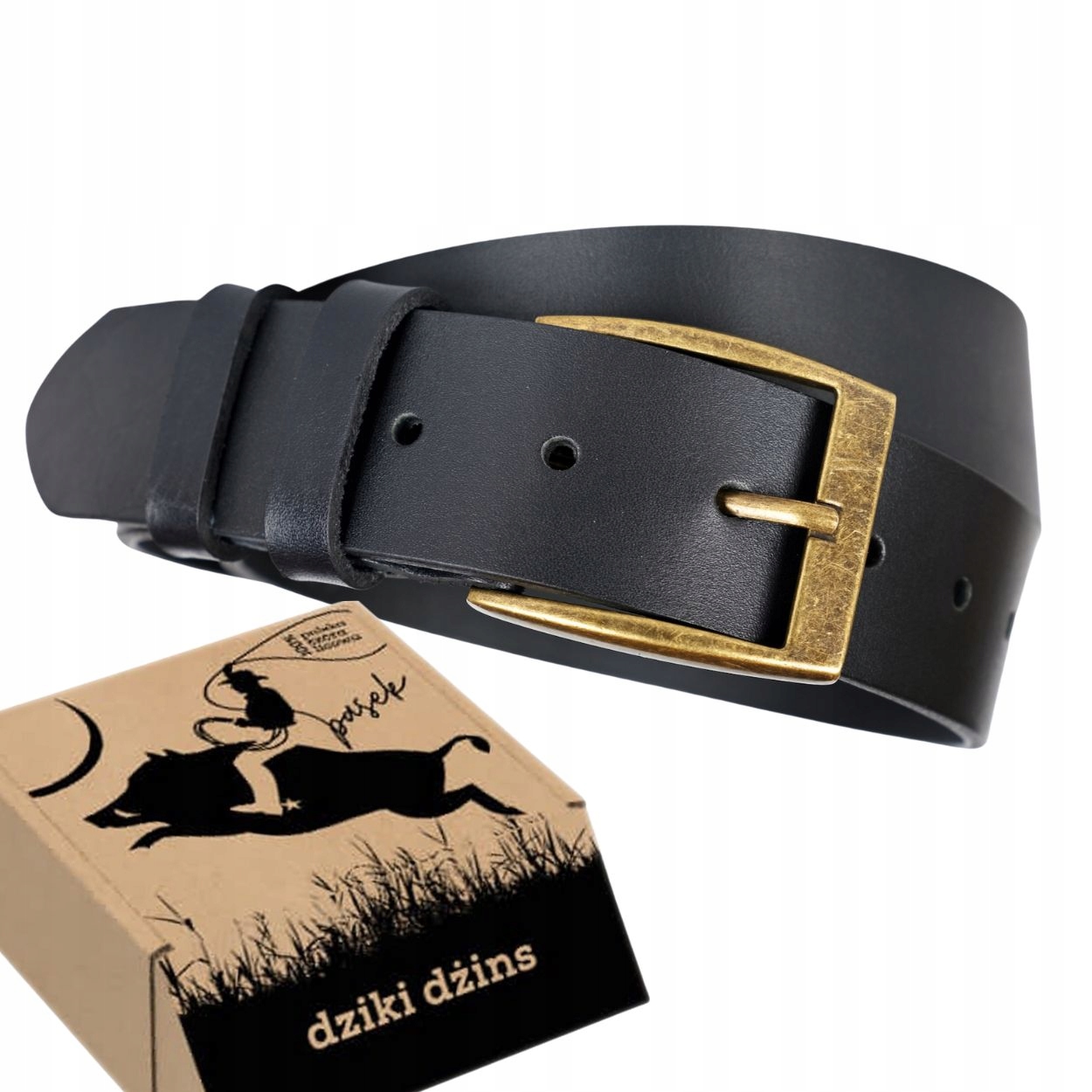 Dziki DżINS szeroki pasek skórzany męski czarny 100 cm skóra licowa