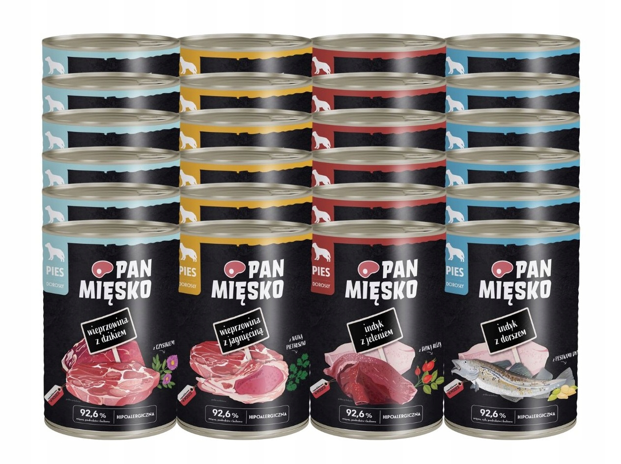 Karma mokra dla psa dorosłego Pan Mięsko MIX smaków 24x400g