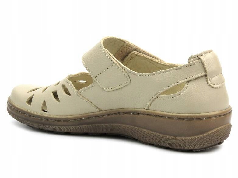PÓŁBUTY DAMSKIE HELIOS 4043 AŻUROWE SKÓRZANE ECRU Kolor beżowy